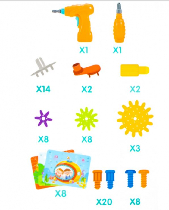 Jucarie educativa puzzle creativ Gear DYI cu valiza si surubelnita [8]