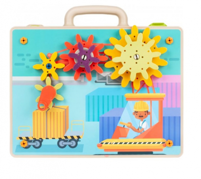 Jucarie educativa puzzle creativ Gear DYI cu valiza si surubelnita [9]