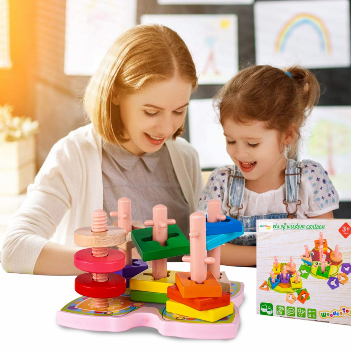 Jucarie educativa puzzle sortator din lemn 15 piese [3]