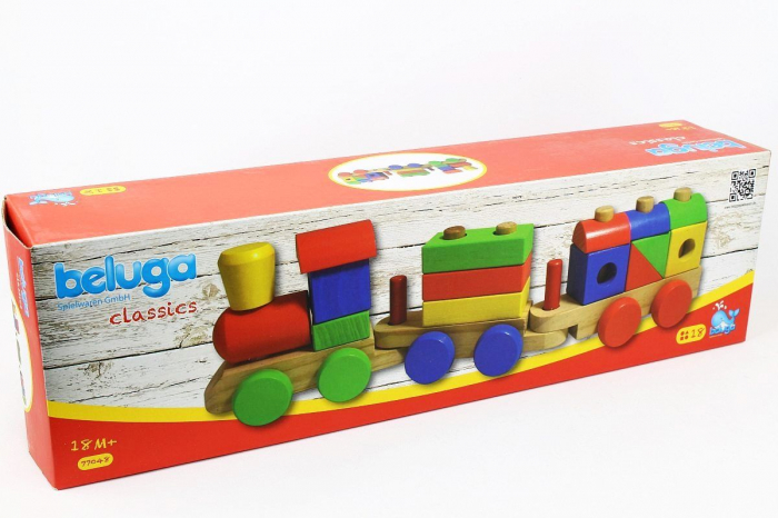 Jucarie educativa Trenulet cu vagoane din lemn, forme geometrice, multicolor, 18 piese [3]