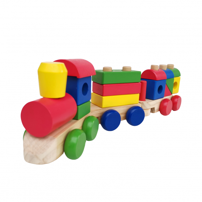 Jucarie educativa Trenulet cu vagoane din lemn, forme geometrice, multicolor, 18 piese [2]