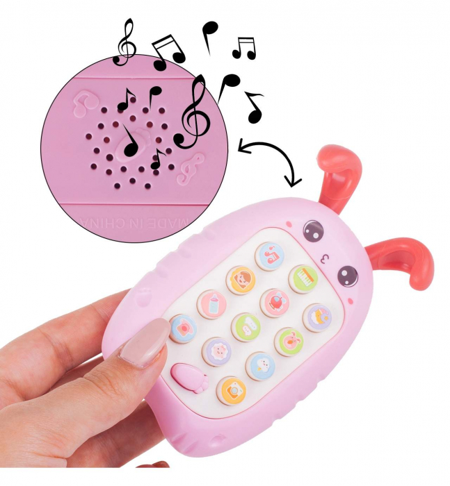 Jucarie Interactiva tip Telefon, diferite Sunete si Melodii, Roz [2]