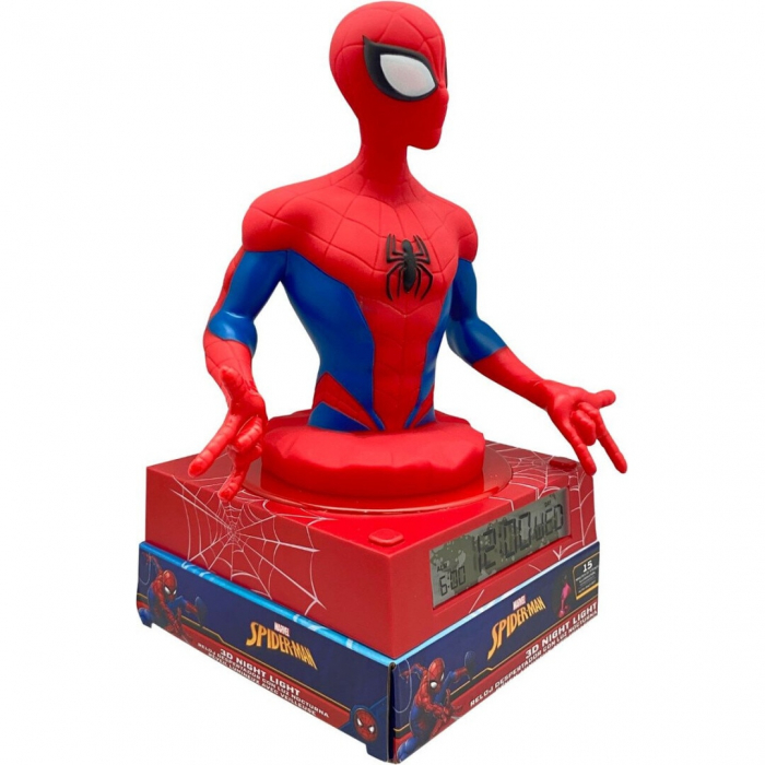Lampa de veghe cu ceas si data Spiderman 3D, 21,4x13x13cm [3]