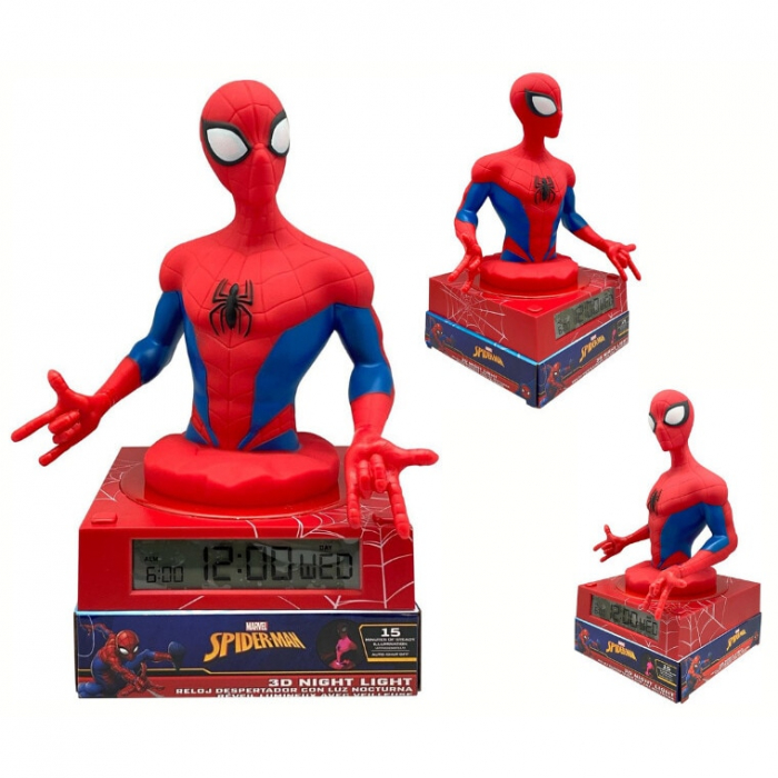 Lampa de veghe cu ceas si data Spiderman 3D, 21,4x13x13cm [2]