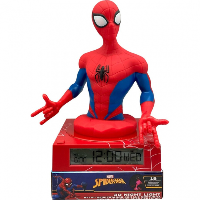 Lampa de veghe cu ceas si data Spiderman 3D, 21,4x13x13cm [1]