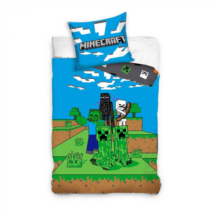 Lenjerie de pat 2 piese, copii Minecraft Ambush 140x200 cm, 70x90 cm [1]