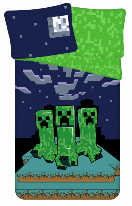 Lenjerie de pat 2 piese cu 2 fete, copii Minecraft Sssleep Tight 140x200 cm, 70x90 cm [4]