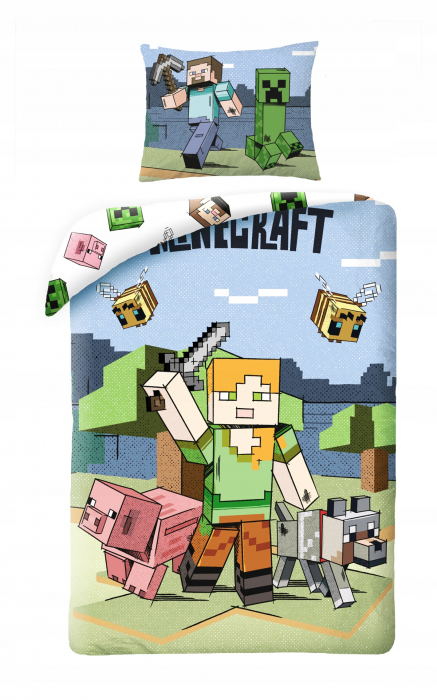 Lenjerie de pat 2 piese, copii Minecraft Attack 140x200 cm, 70x90 cm [1]
