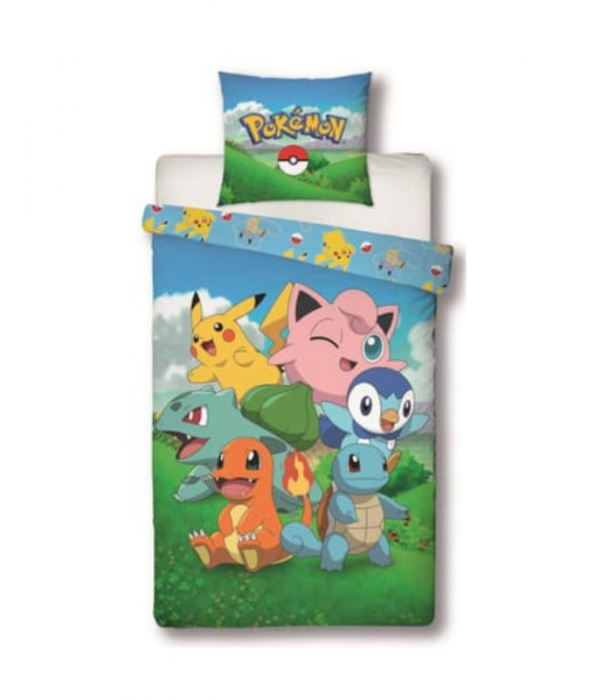 Lenjerie de pat microfibra copii Pok├⌐mon Chill Team, 2 piese 140x200 cm, 63x63 cm [1]