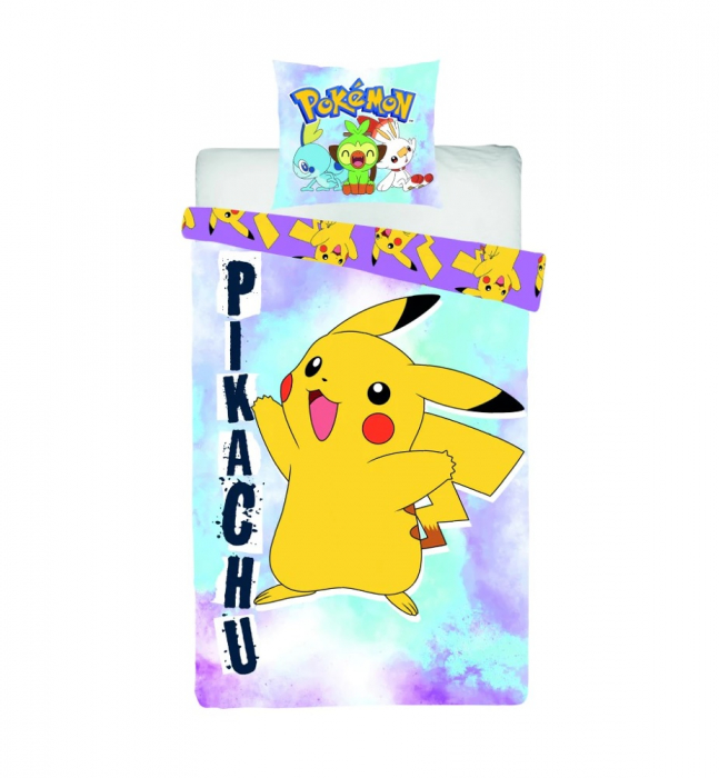 Lenjerie de pat microfibra copii Pok├⌐mon Pikachu, 2 piese 140x200 cm, 63x63 cm [1]