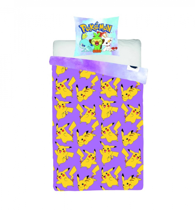Lenjerie de pat microfibra copii Pok├⌐mon Pikachu, 2 piese 140x200 cm, 63x63 cm [3]
