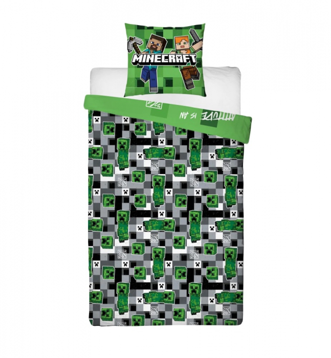 Lenjerie de pat microfibra copii Minecraft Crafting, 2 piese 140x200 cm, 63x63 cm [2]