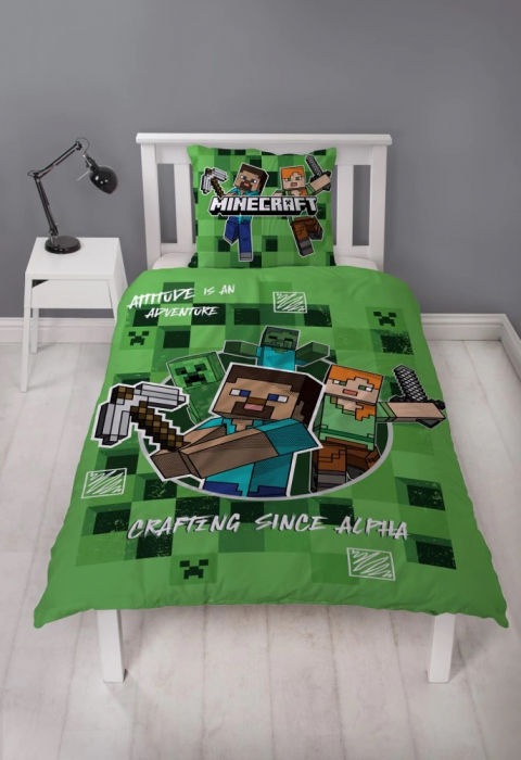 Lenjerie de pat microfibra copii Minecraft Crafting, 2 piese 140x200 cm, 63x63 cm [4]