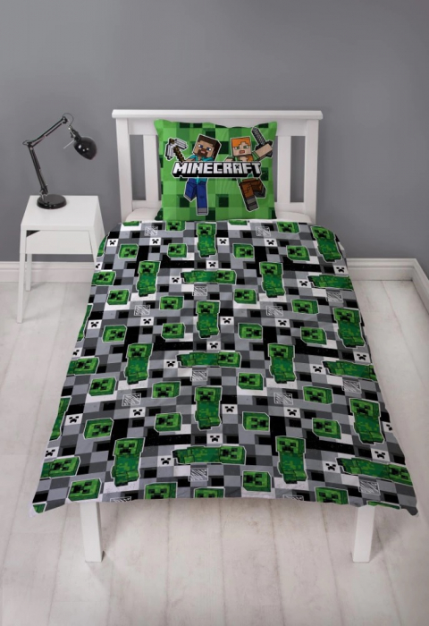 Lenjerie de pat microfibra copii Minecraft Crafting, 2 piese 140x200 cm, 63x63 cm [3]