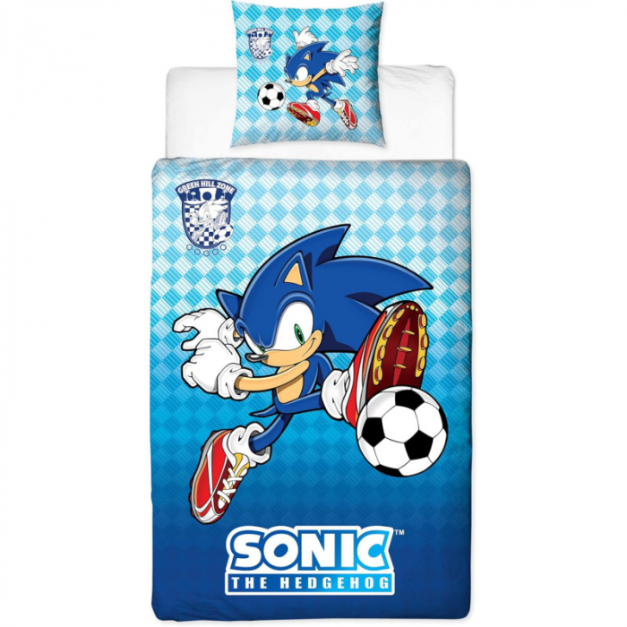 Lenjerie de pat microfibra copii Sonic the Hedgehog Football , 2 piese 140x200 cm, 63x63 cm [1]