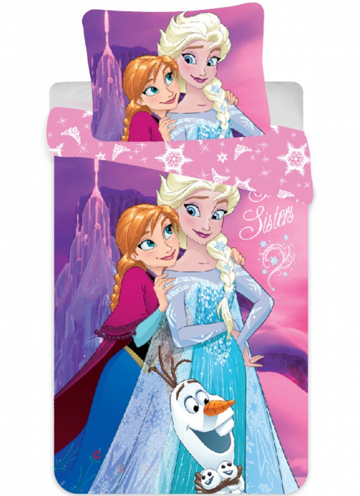 Lenjerii de pat copii, Frozen Anna si Elsa 2 piese 90x140 cm, 40x55 cm [1]