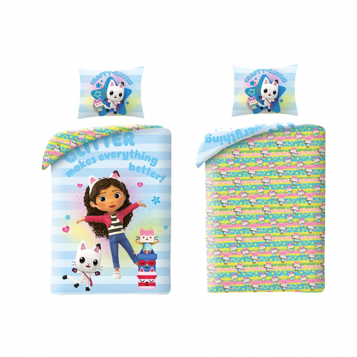 Lenjerie de pat copii, Gabby's Dollhouse Glitter makes everything better, 140x200 cm, 60x70 cm [2]
