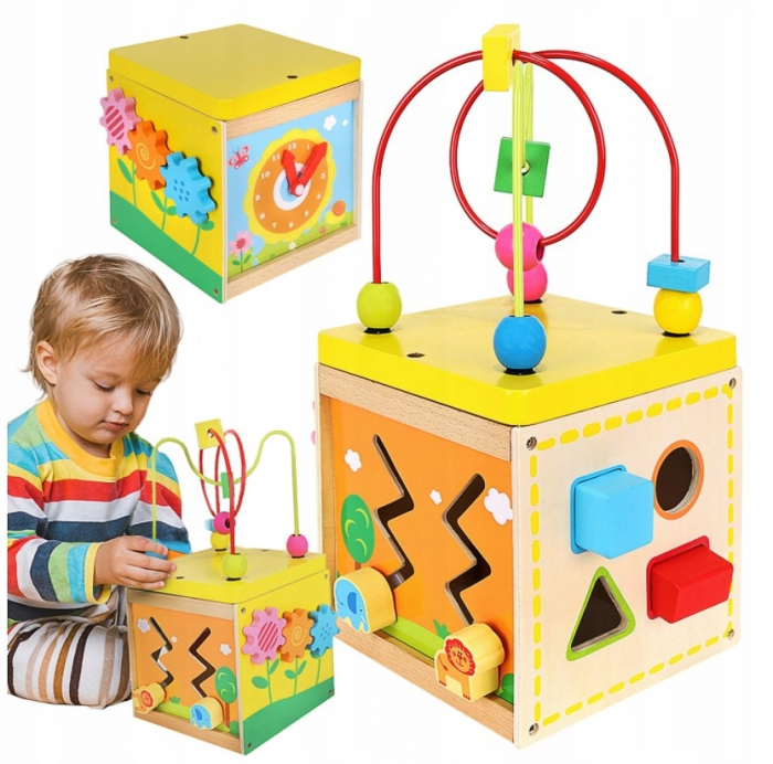 Cub sortator educativ 5 in 1 din lemn, 17╤à17╤à30 cm [4]
