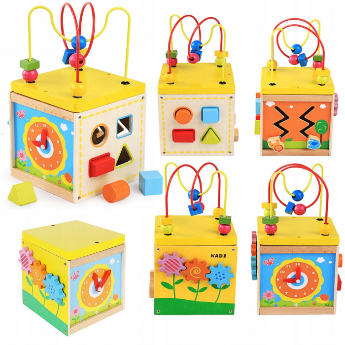 Cub sortator educativ 5 in 1 din lemn, 17╤à17╤à30 cm [7]
