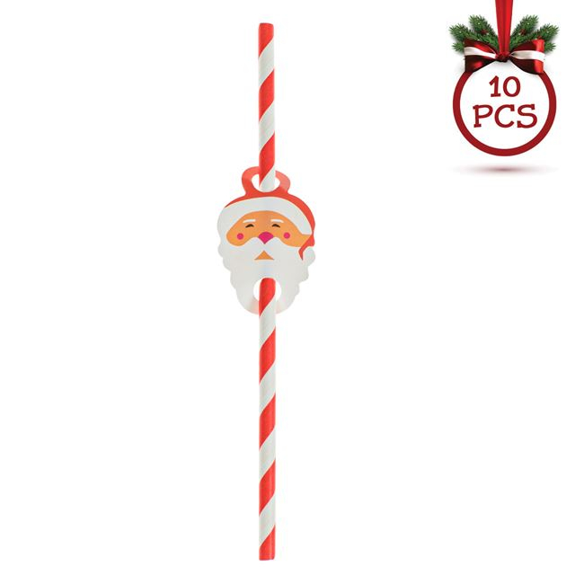 Paie de Hartie cu Dungi Albe Rosii Mos Craciun 19.7cm - 10buc [2]