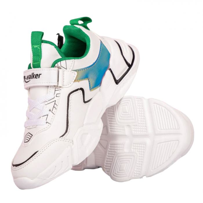 Pantofi sport pentru copii, material piele ecologica, alb/verde [2]