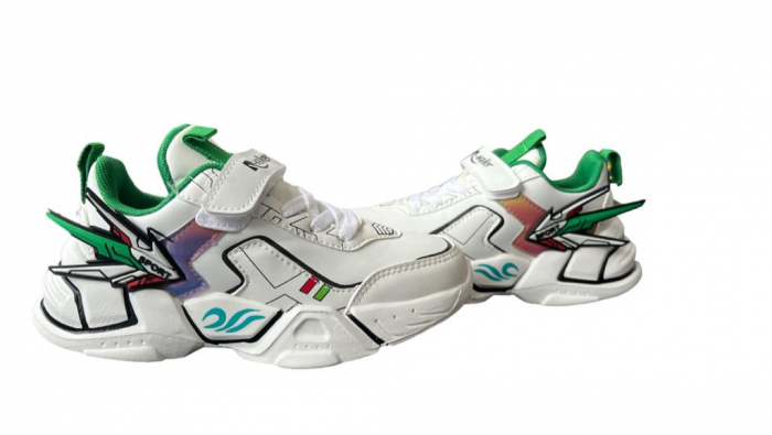 Pantofi sport pentru copii, material piele ecologica, alb/verde [3]