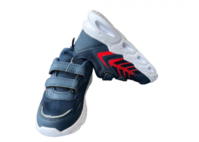 Pantofi sport pentru copii, material textil, navy, talpa cu leduri [3]