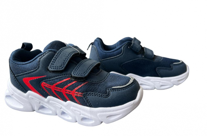 Pantofi sport pentru copii, material textil, navy, talpa cu leduri [2]