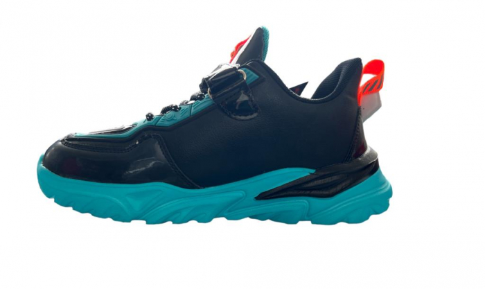 Pantofi sport pentru copii, material piele ecologica, negru/turcoaz, Kids [2]