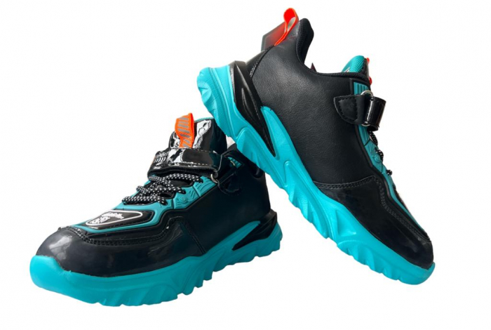 Pantofi sport pentru copii, material piele ecologica, negru/turcoaz, Kids [4]