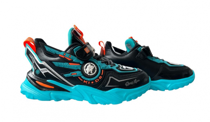 Pantofi sport pentru copii, material piele ecologica, negru/turcoaz, Kids [3]