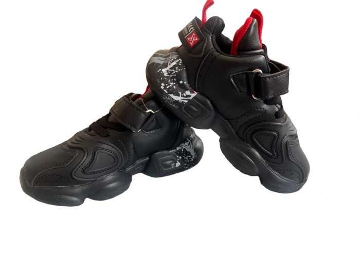 Pantofi sport pentru copii, material piele ecologica, negru/rosu [4]