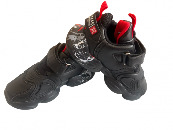 Pantofi sport pentru copii, material piele ecologica, negru/rosu [3]