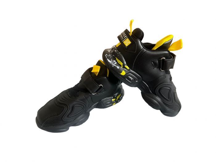 Pantofi sport pentru copii, material piele ecologica, negru/galben [3]