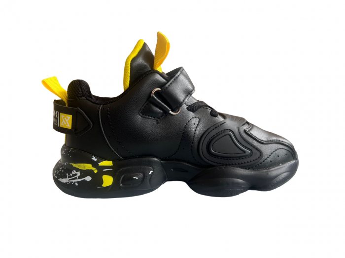 Pantofi sport pentru copii, material piele ecologica, negru/galben [2]