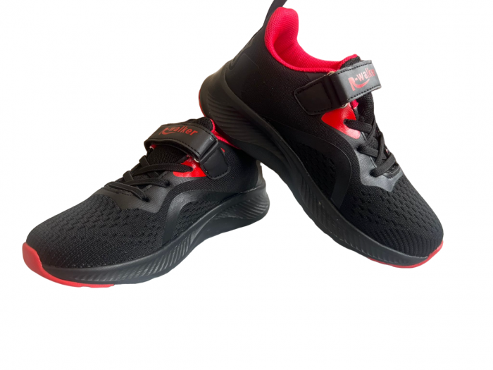 Pantofi sport pentru copii, material textil, Negru/Orange, inchidere cu arici si sireturi elastice [2]