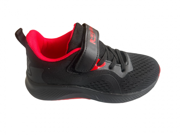 Pantofi sport pentru copii, material textil, Negru/Orange, inchidere cu arici si sireturi elastice [3]