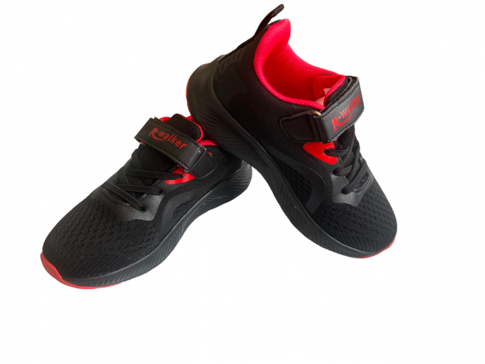 Pantofi sport pentru copii, material textil, Negru/Orange, inchidere cu arici si sireturi elastice [5]