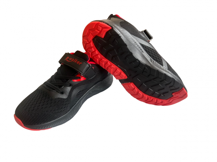 Pantofi sport pentru copii, material textil, Negru/Orange, inchidere cu arici si sireturi elastice [4]