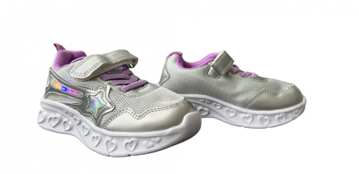 Pantofi sport pentru copii, material textil, argintiu, cu leduri [2]