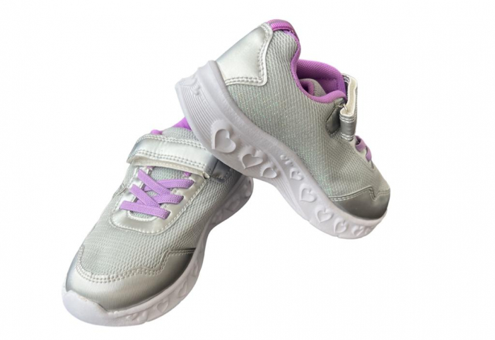Pantofi sport pentru copii, material textil, argintiu, cu leduri [3]