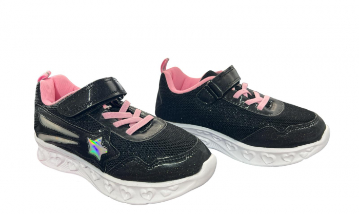 Pantofi sport pentru copii, material textil, negru, cu leduri [3]