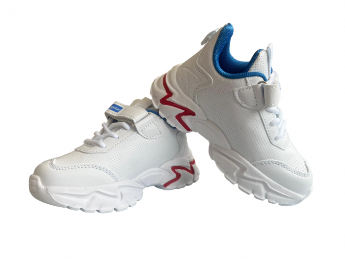 Pantofi sport pentru copii, material piele ecologica, alb/albastru [3]