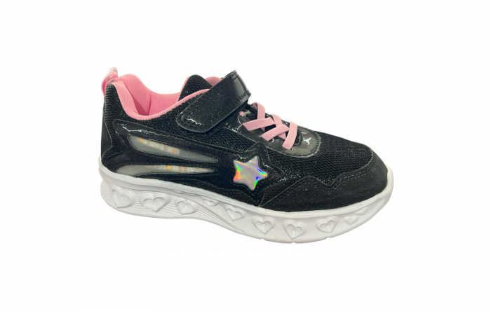 Pantofi sport pentru copii, material textil, negru, cu leduri [1]