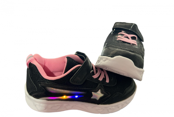 Pantofi sport pentru copii, material textil, negru, cu leduri [2]