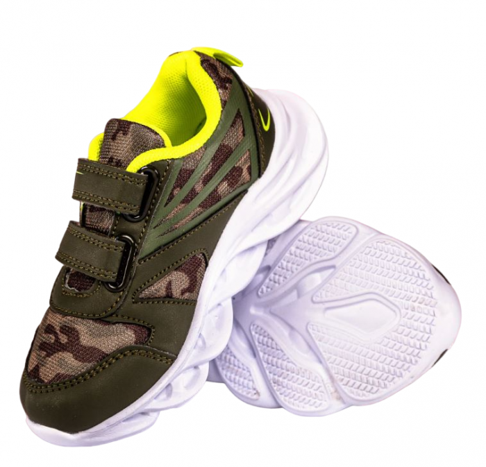 Pantofi sport pentru copii, material textil, verde, talpa cu leduri [2]