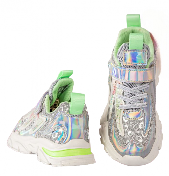 Pantofi sport pentru copii, material piele ecologica, argintiu [2]