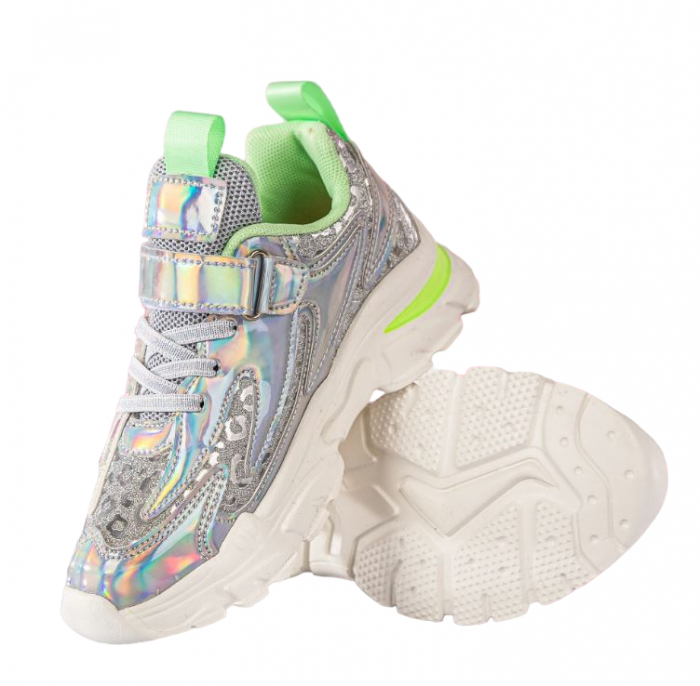 Pantofi sport pentru copii, material piele ecologica, argintiu [4]