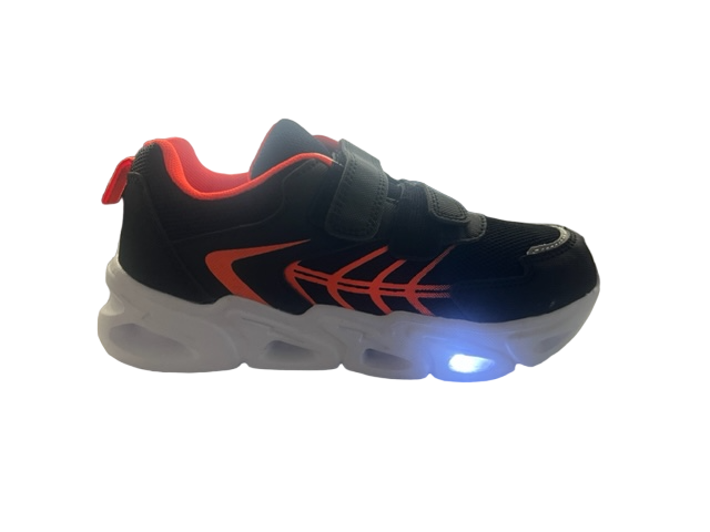 Pantofi sport pentru copii, material textil, negru/orange, talpa cu leduri [3]