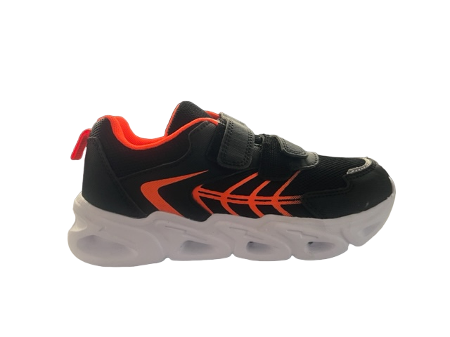 Pantofi sport pentru copii, material textil, negru/orange, talpa cu leduri [4]